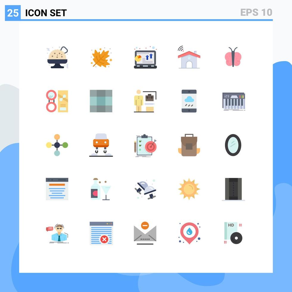 mobiel koppel vlak kleur reeks van 25 pictogrammen van natuur vlinder laptop dier signaal bewerkbare vector ontwerp elementen