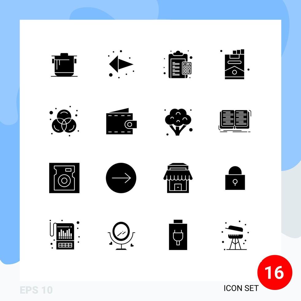 16 thematisch vector solide glyphs en bewerkbare symbolen van kleuren roken berekenen sigaret te betalen bewerkbare vector ontwerp elementen