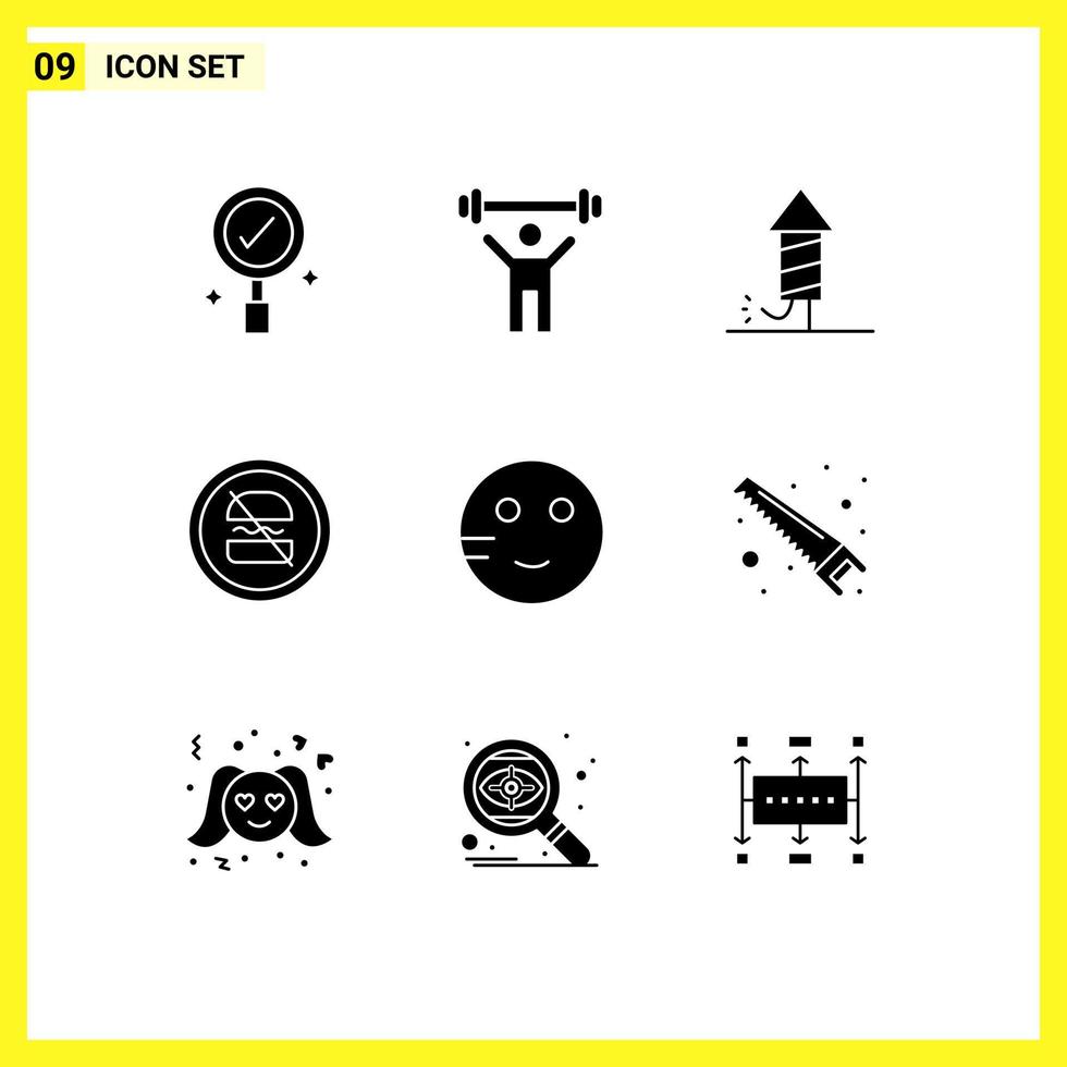 pak van 9 creatief solide glyphs van emoji's snel festival dieet verboden bewerkbare vector ontwerp elementen