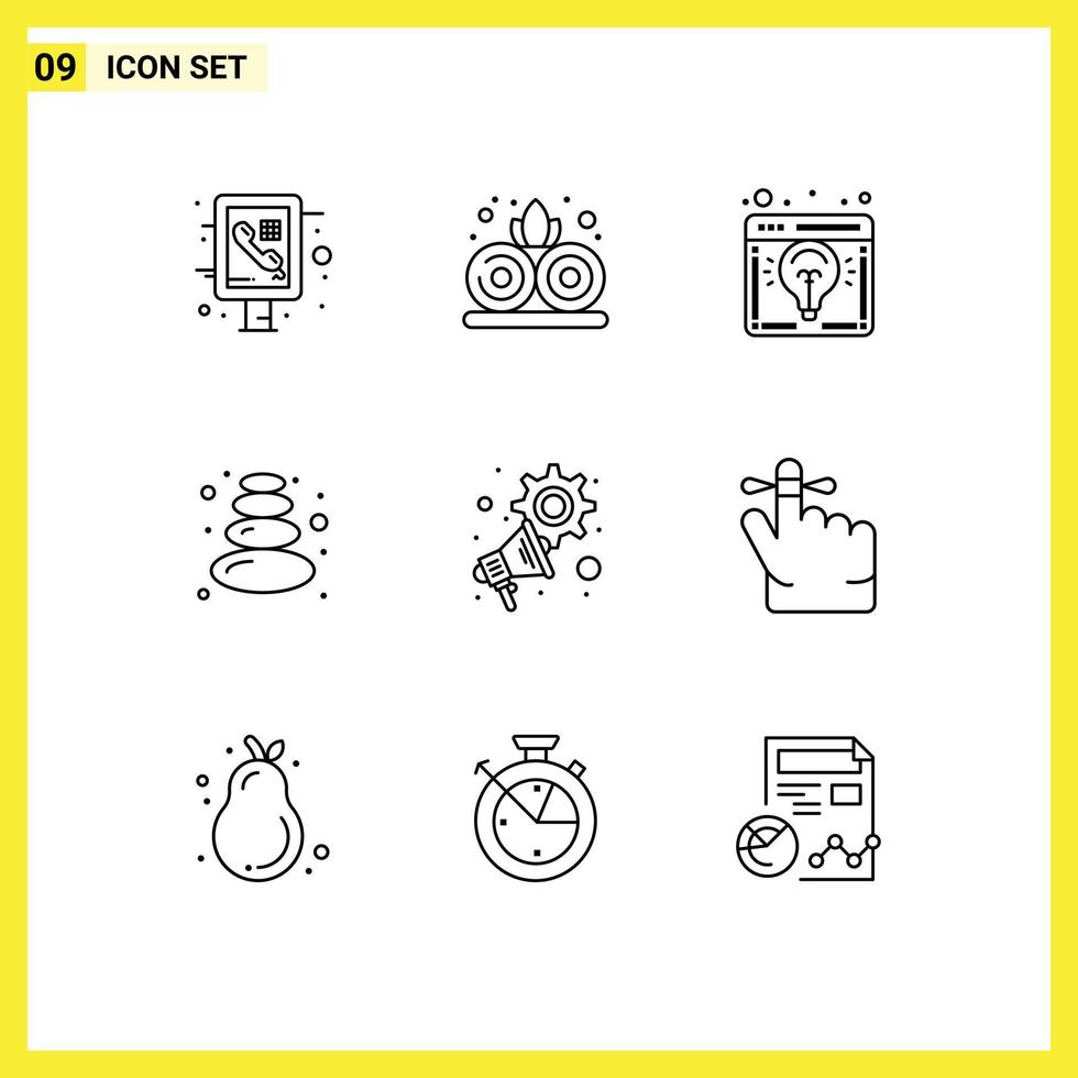 schets pak van 9 universeel symbolen van megafoon reclame bedrijf idee steen sauna bewerkbare vector ontwerp elementen