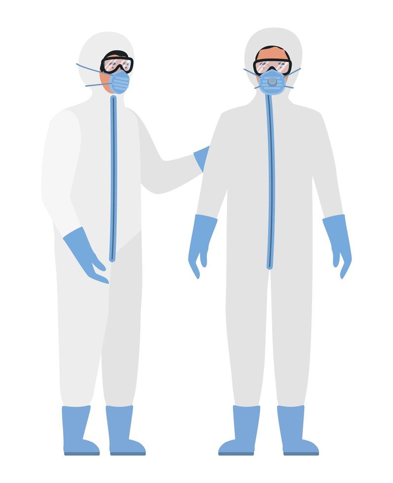 artsen met beschermende pakken, brillen en maskers vector