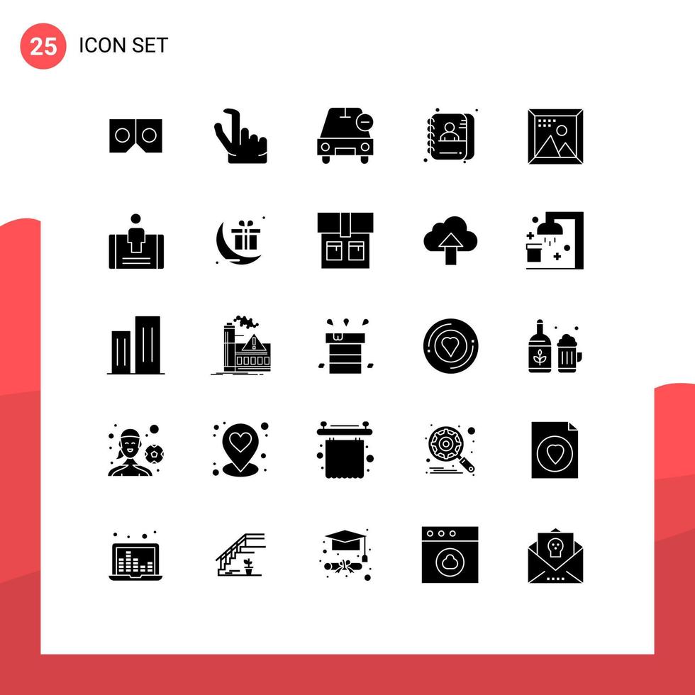 25 solide glyph concept voor websites mobiel en apps ontwikkeling codering minder ID kaart werknemer bewerkbare vector ontwerp elementen