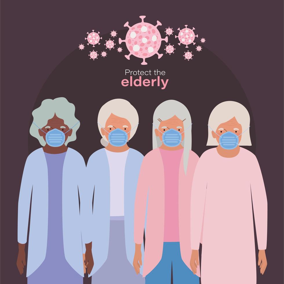 oudere vrouwen met maskers tegen covid 19 vector