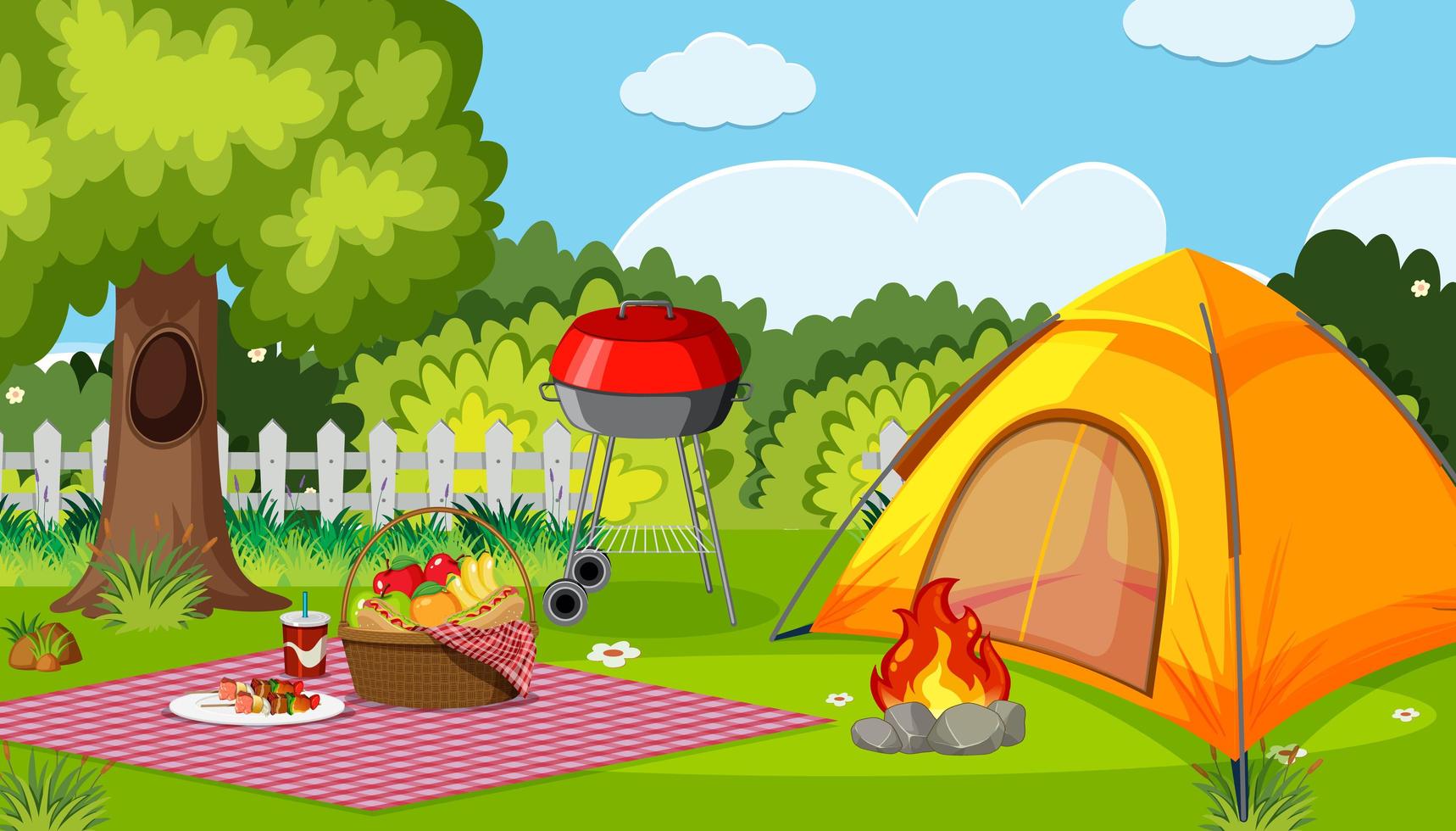 kamperen of picknicken in het natuurpark overdag vector