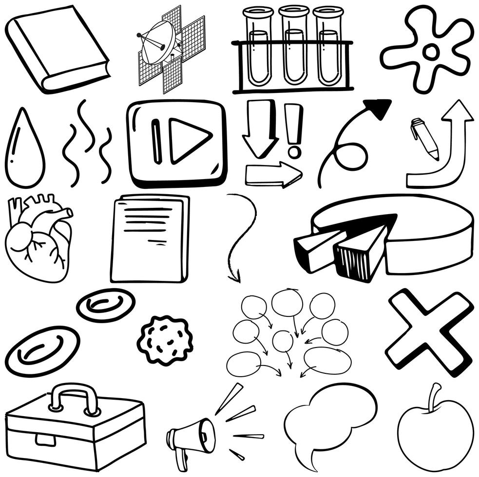 set item en symbool hand getrokken doodle vector