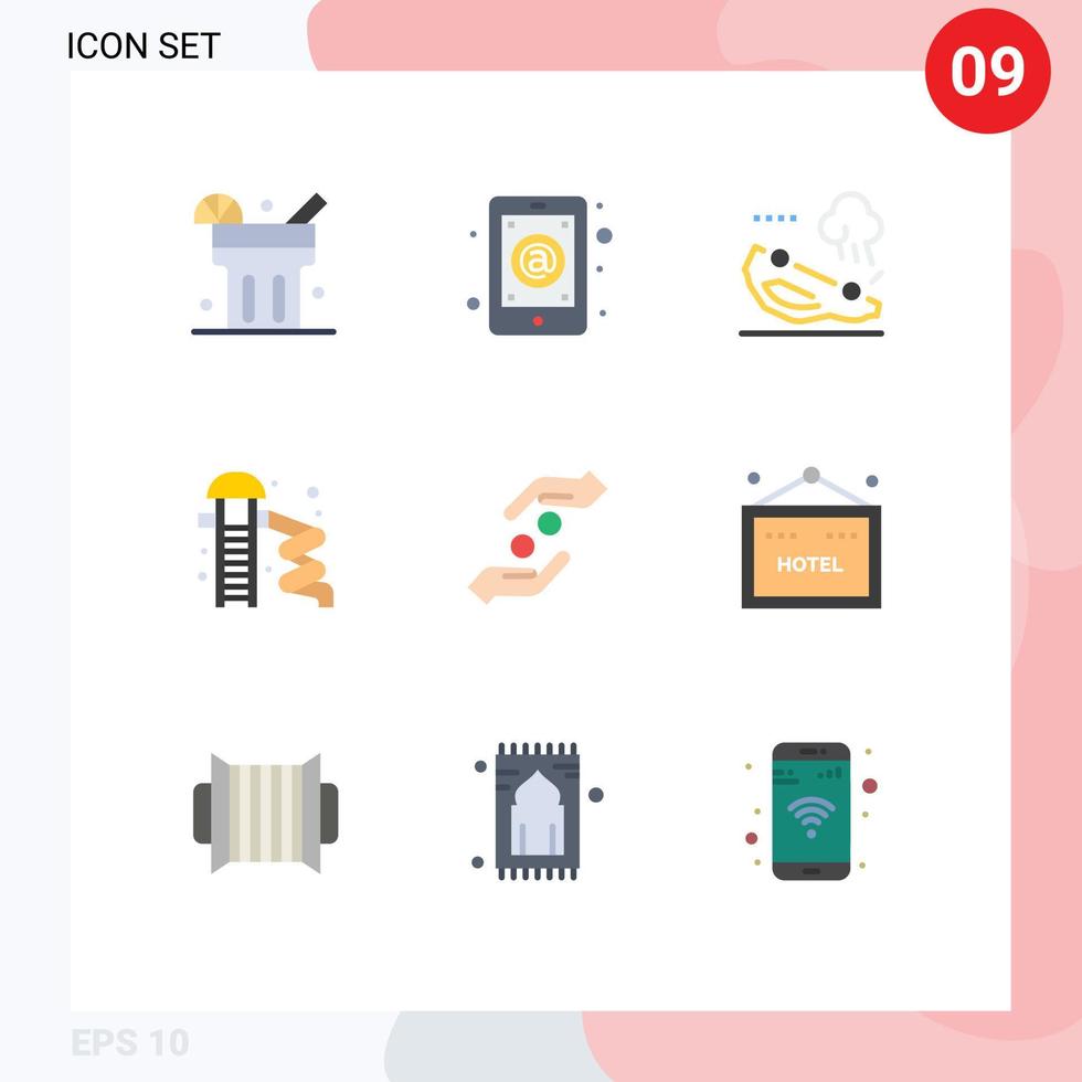 reeks van 9 modern ui pictogrammen symbolen tekens voor geloof park ongeluk water park schuif bewerkbare vector ontwerp elementen