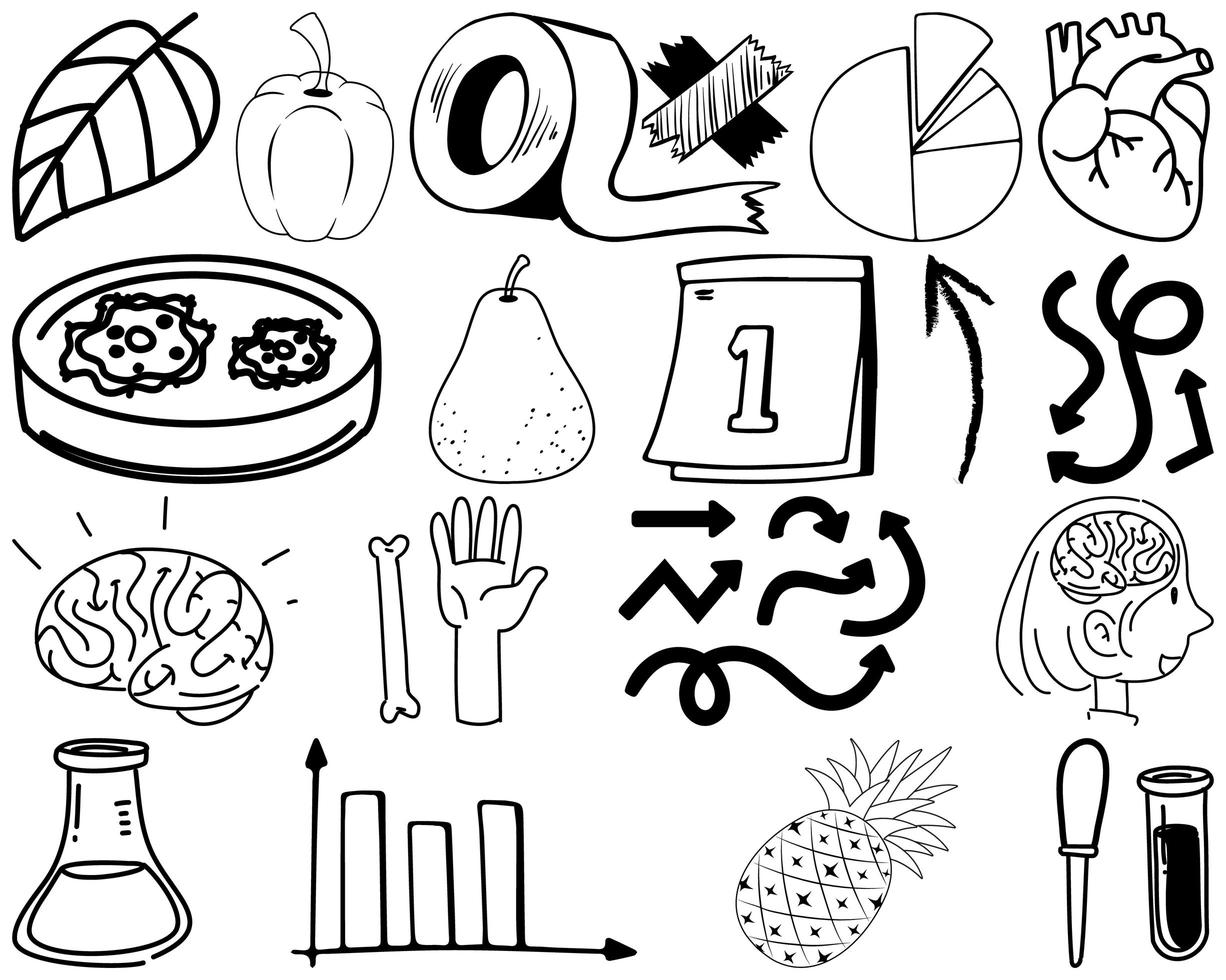 set item en symbool hand getrokken doodle vector