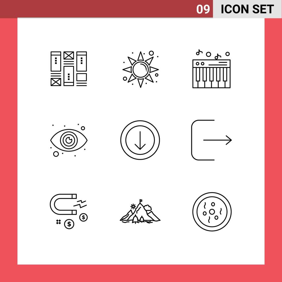 groep van 9 modern contouren reeks voor multimedia downloaden piano naar beneden visie bewerkbare vector ontwerp elementen