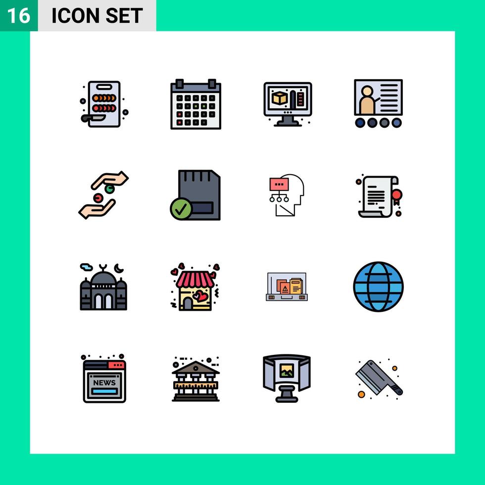 reeks van 16 modern ui pictogrammen symbolen tekens voor handen zorg werkwijze leraar onderwijs bewerkbare creatief vector ontwerp elementen
