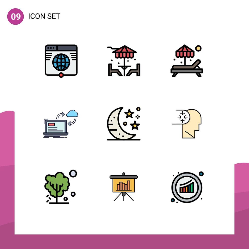 9 universeel gevulde lijn vlak kleur tekens symbolen van bar dashboard meubilair gegevens synchroniseren bewerkbare vector ontwerp elementen