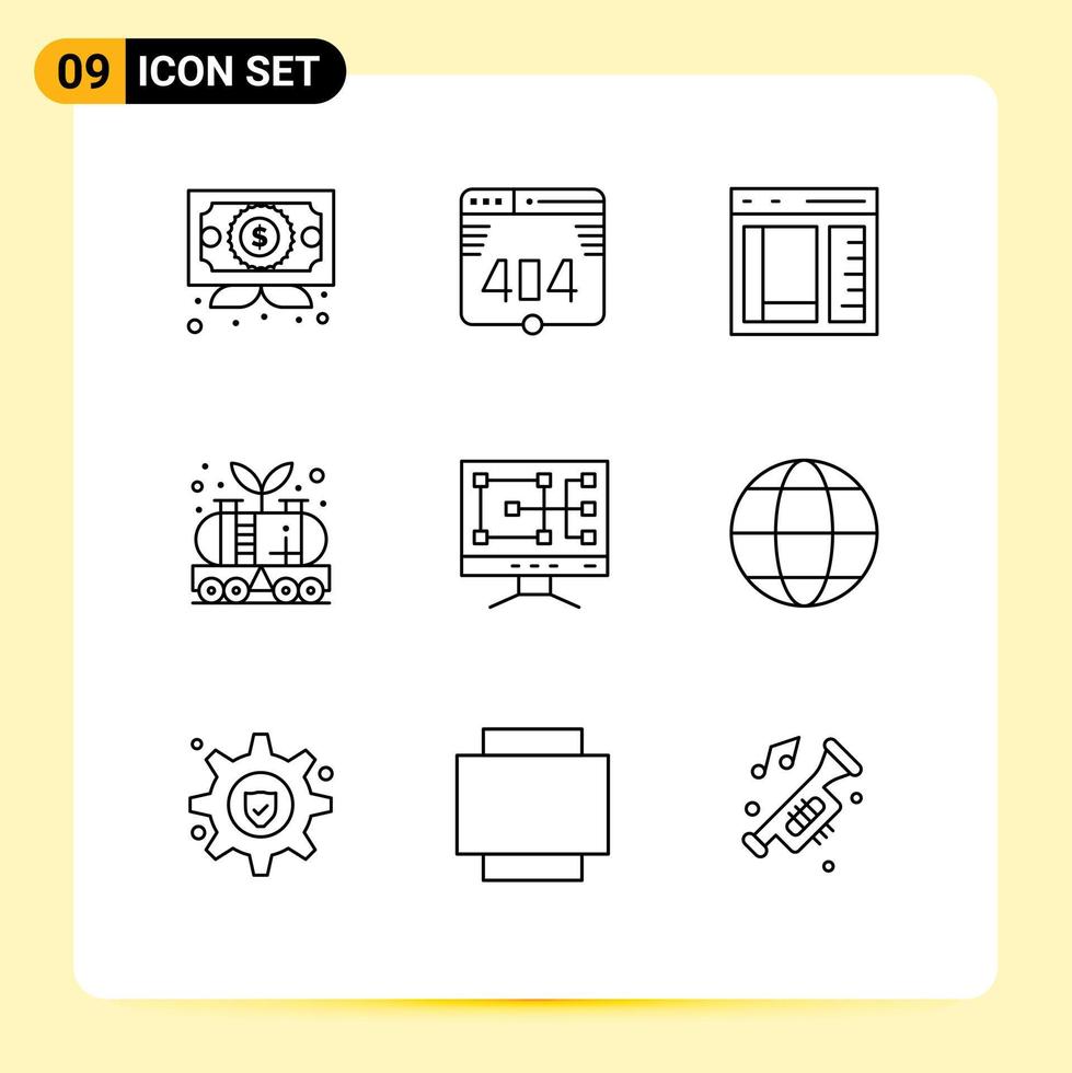 reeks van 9 modern ui pictogrammen symbolen tekens voor computer macht codering olie energie bewerkbare vector ontwerp elementen
