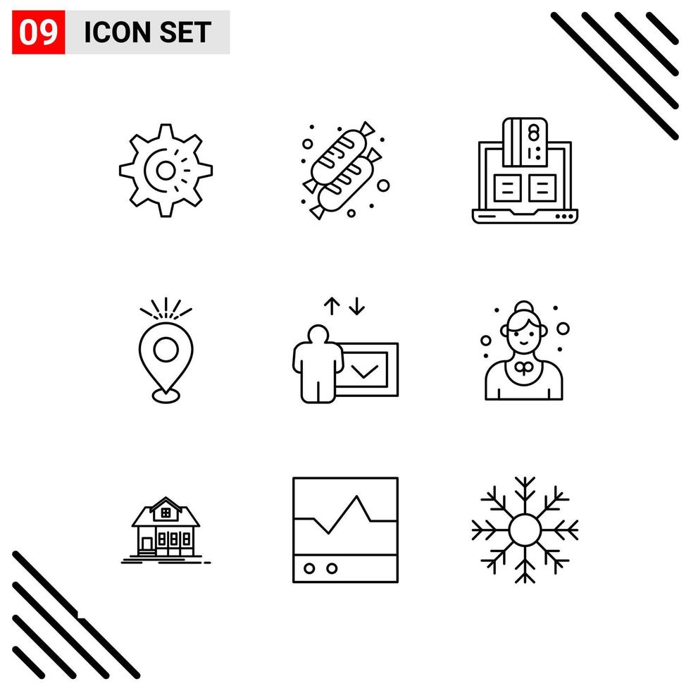 pixel perfect reeks van 9 lijn pictogrammen schets icoon reeks voor website ontwerpen en mobiel toepassingen koppel creatief zwart icoon vector achtergrond