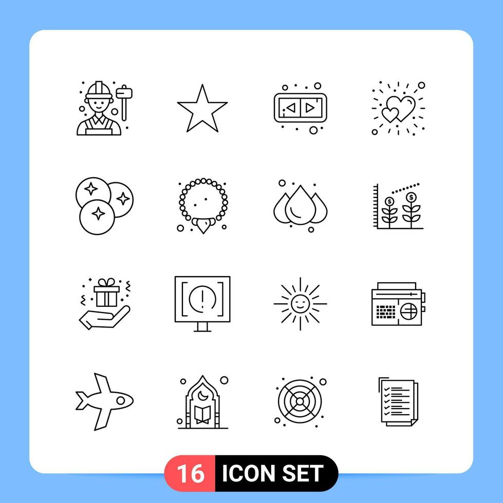16 lijn zwart icoon pak schets symbolen voor mobiel apps geïsoleerd Aan wit achtergrond 16 pictogrammen reeks creatief zwart icoon vector achtergrond