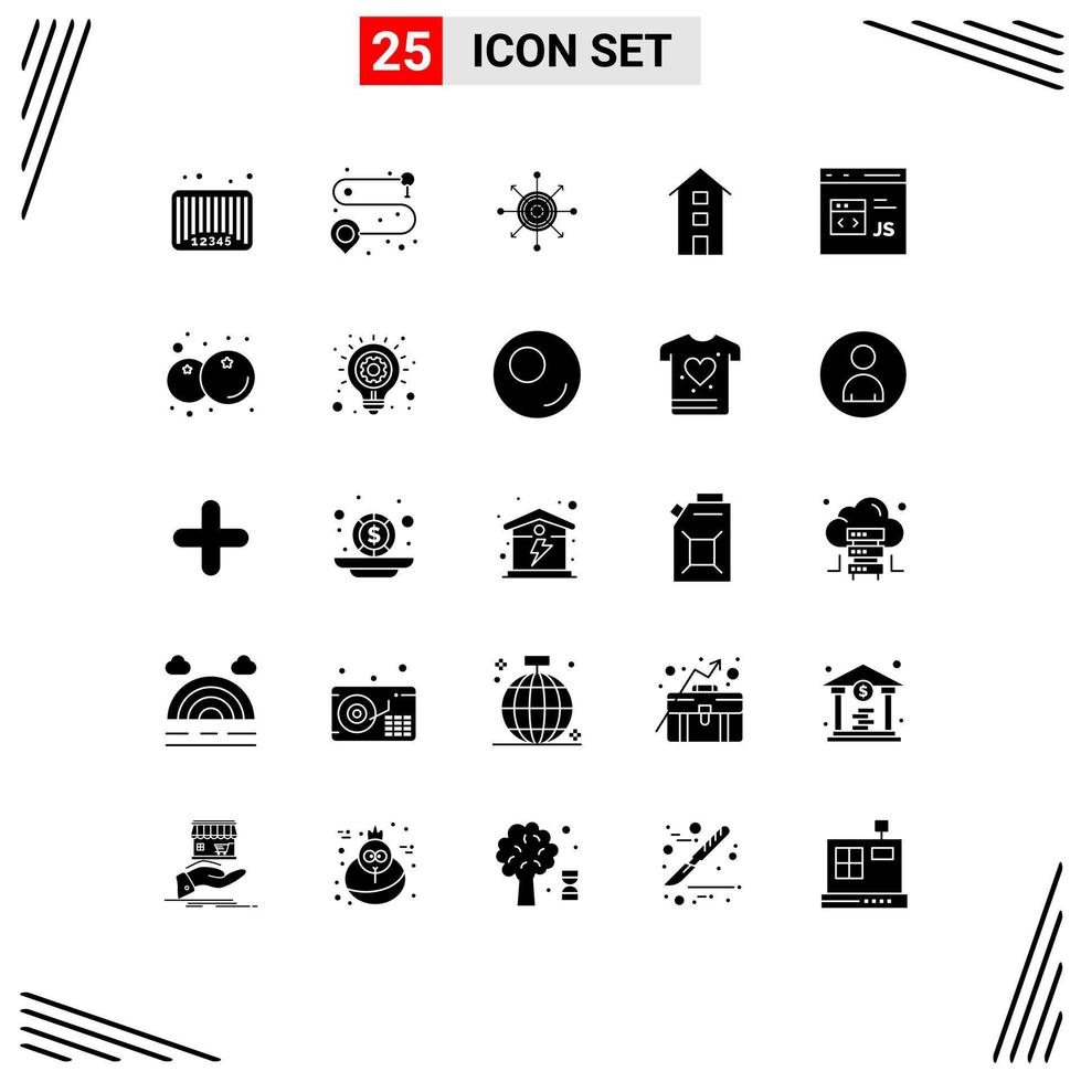 universeel icoon symbolen groep van 25 modern solide glyphs van op te slaan winkel voorkant focus huis doelwit bewerkbare vector ontwerp elementen