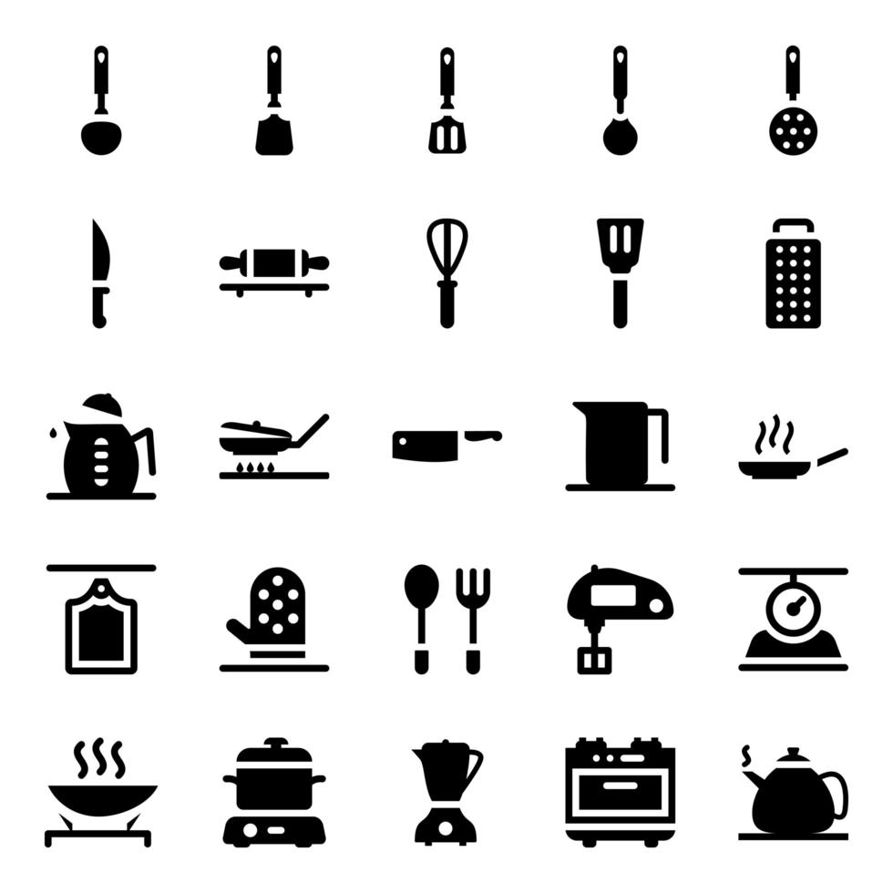 keukenaccessoires iconen pack vector