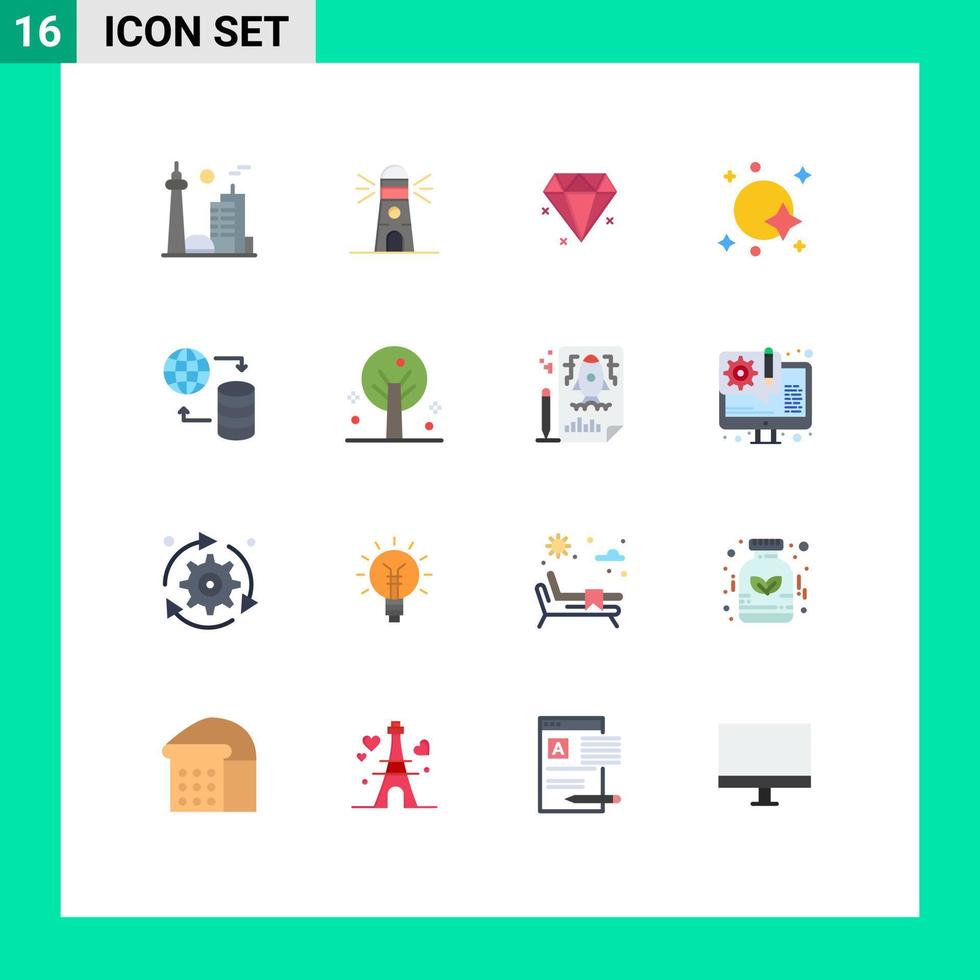 mobiel koppel vlak kleur reeks van 16 pictogrammen van wereld ruimteschip huis ruimte heelal bewerkbare pak van creatief vector ontwerp elementen