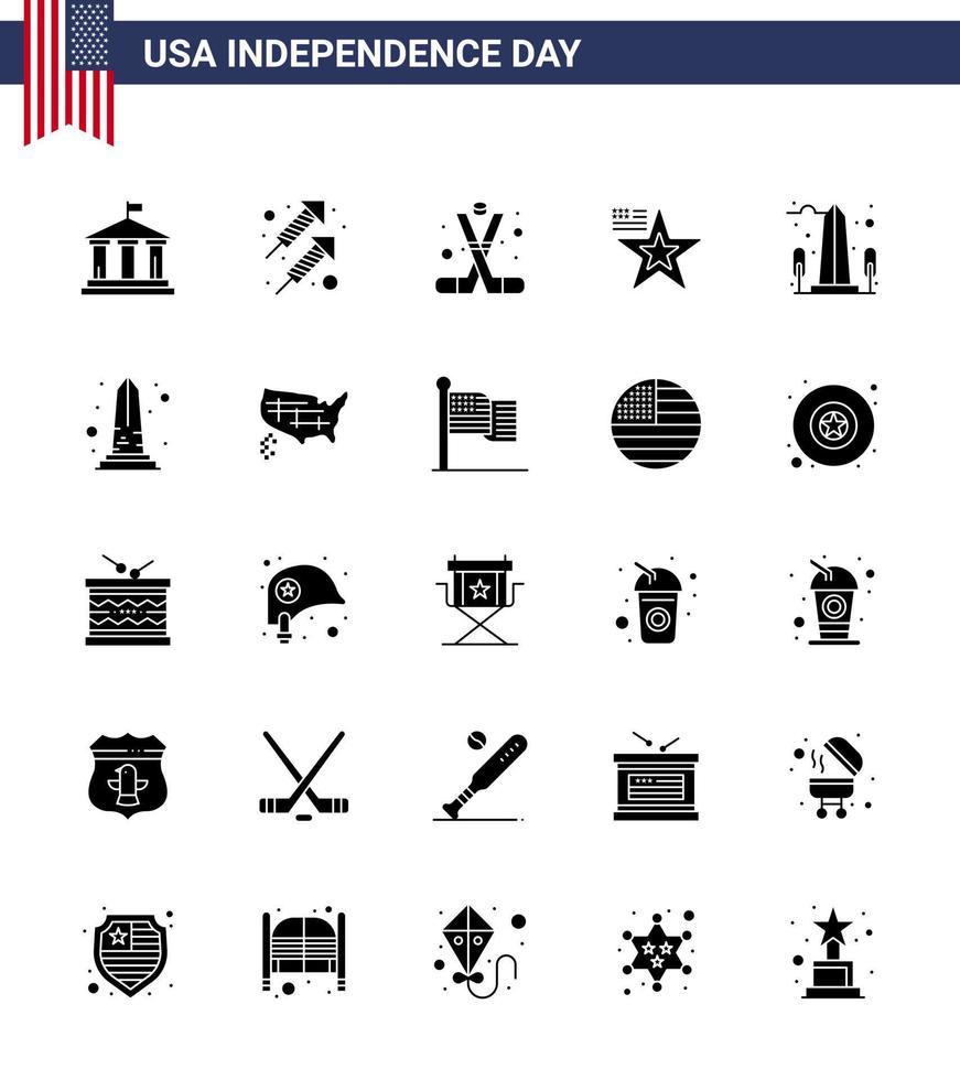 bewerkbare vector solide glyph pak van Verenigde Staten van Amerika dag 25 gemakkelijk solide glyph van mijlpaal vlag hockey Amerikaans Amerika bewerkbare Verenigde Staten van Amerika dag vector ontwerp elementen