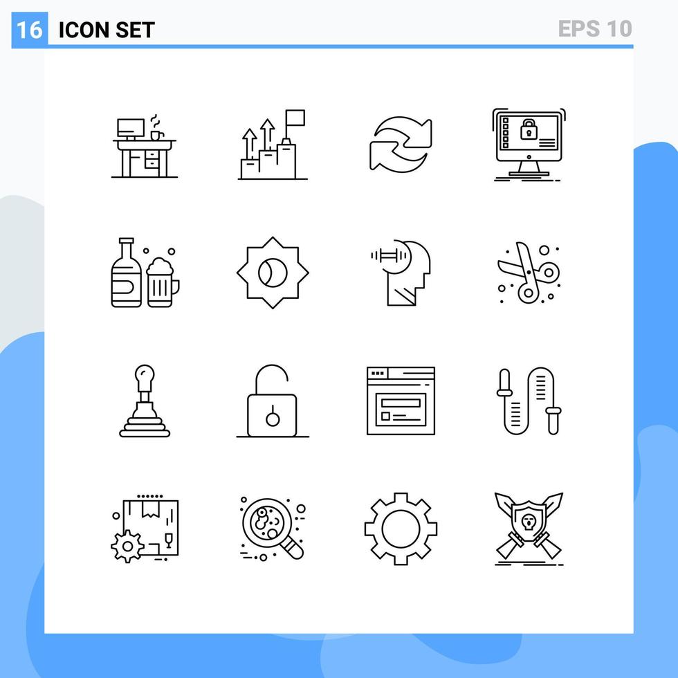 voorraad vector icoon pak van 16 lijn tekens en symbolen voor gegevens veilig missie bescherming herhaling bewerkbare vector ontwerp elementen