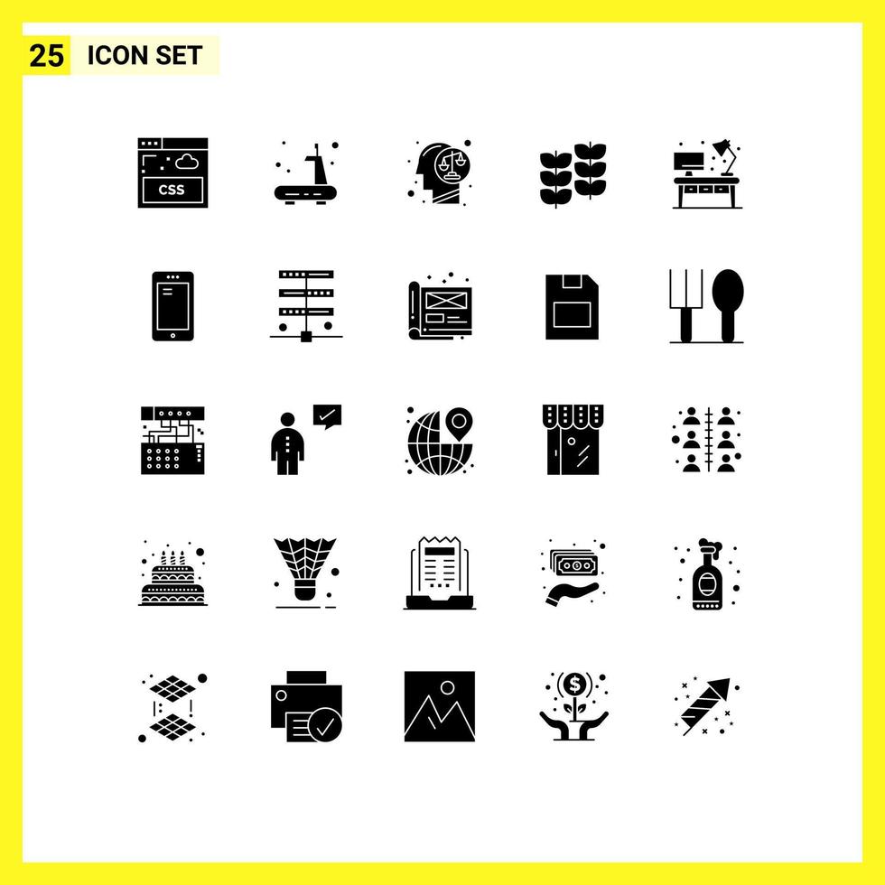 modern reeks van 25 solide glyphs pictogram van leven groei besluit fabriek fabriek bewerkbare vector ontwerp elementen