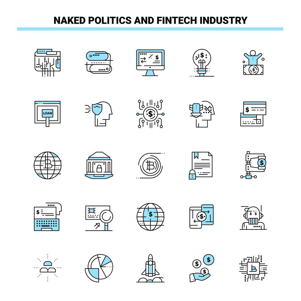 25 naakt politiek en FinTech industrie zwart en blauw icoon reeks creatief icoon ontwerp en logo sjabloon creatief zwart icoon vector achtergrond