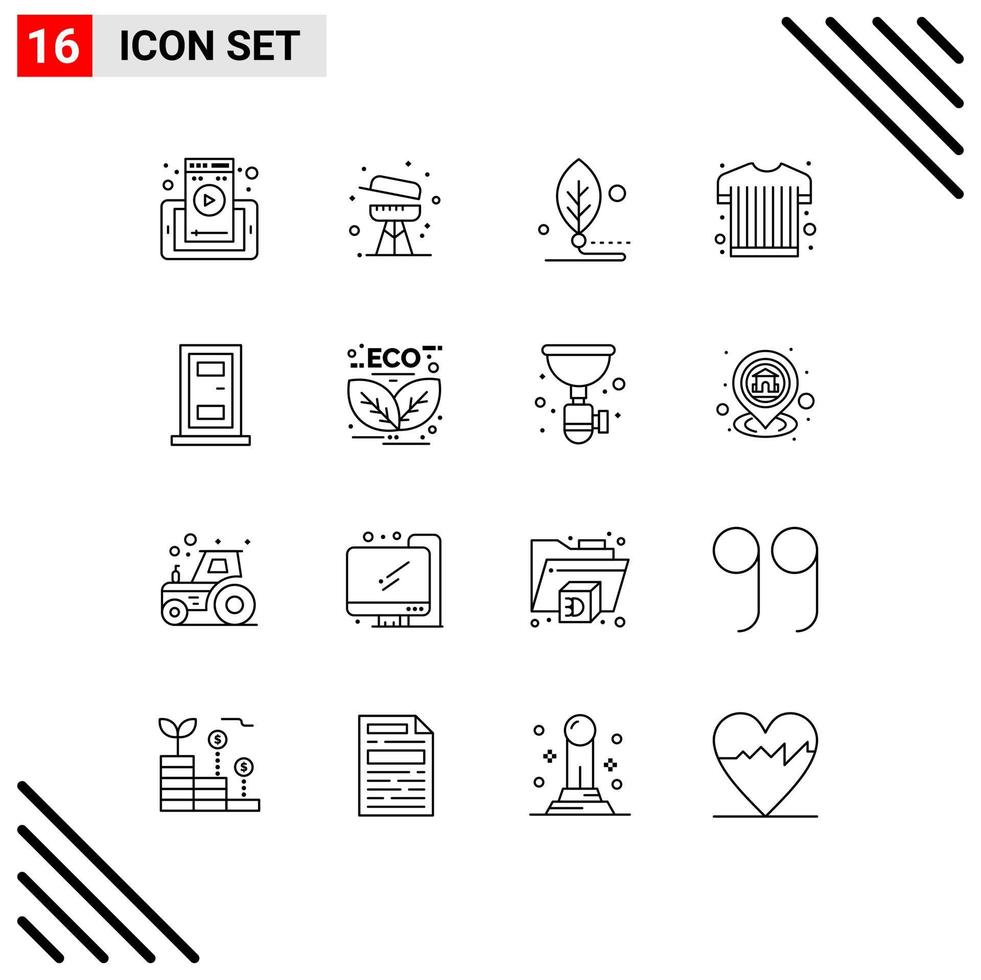 reeks van 16 modern ui pictogrammen symbolen tekens voor deur sport- slijtage kunstmatig sport- overhemd leven bewerkbare vector ontwerp elementen