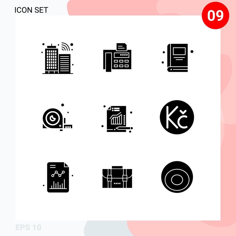 modern reeks van 9 solide glyphs pictogram van verslag doen van analytics onderwijs gereedschap bouw bewerkbare vector ontwerp elementen