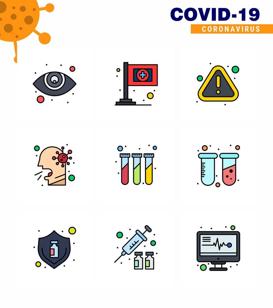 corona virus 2019 en 2020 epidemie 9 gevulde lijn vlak kleur icoon pak zo net zo test experiment waarschuwing ziek Mens virale coronavirus 2019november ziekte vector ontwerp elementen