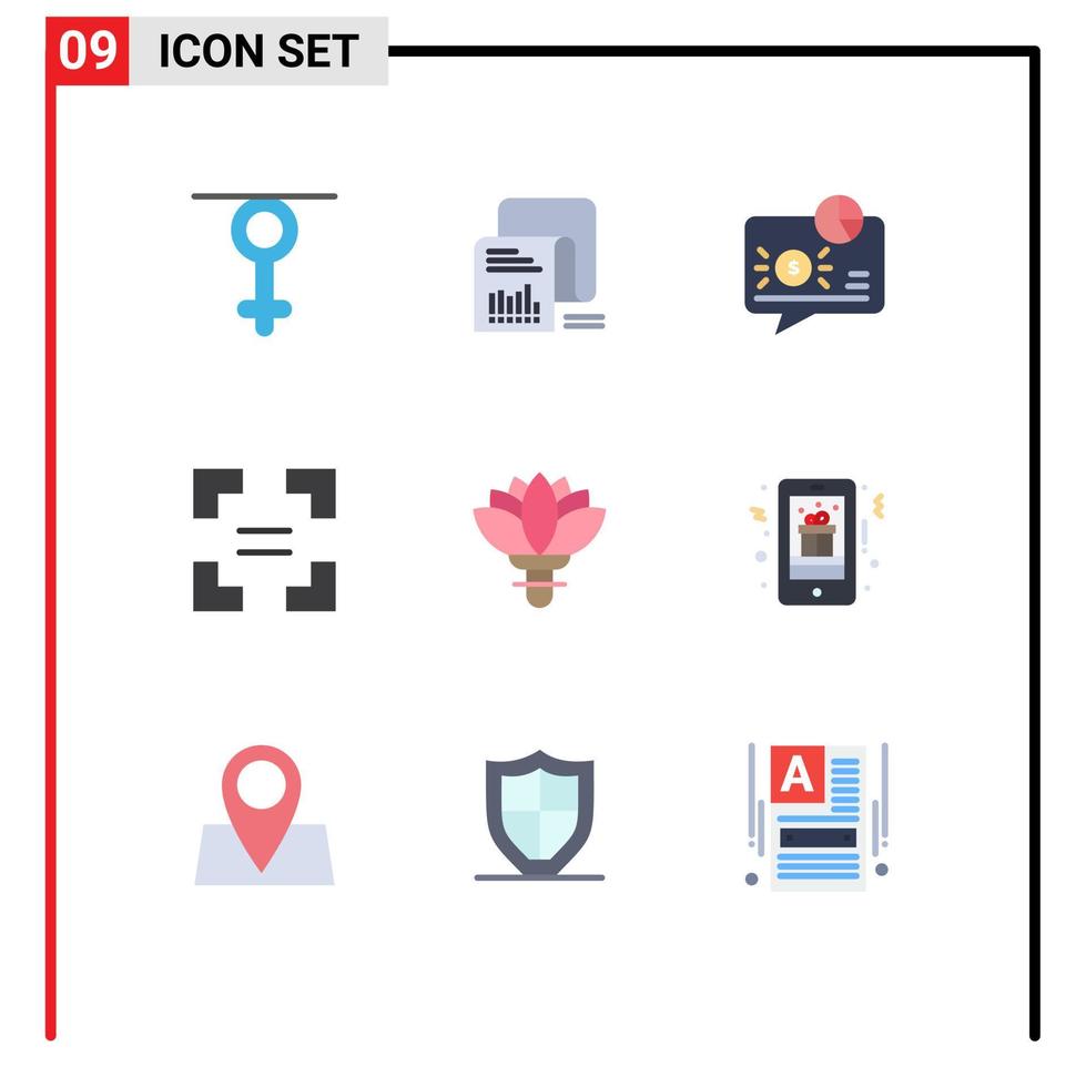 reeks van 9 modern ui pictogrammen symbolen tekens voor bloem pijl vragenlijst vol scherm bericht bewerkbare vector ontwerp elementen