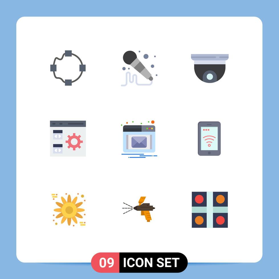 mobiel koppel vlak kleur reeks van 9 pictogrammen van kennisgeving beheer dak ontwikkeling codering bewerkbare vector ontwerp elementen