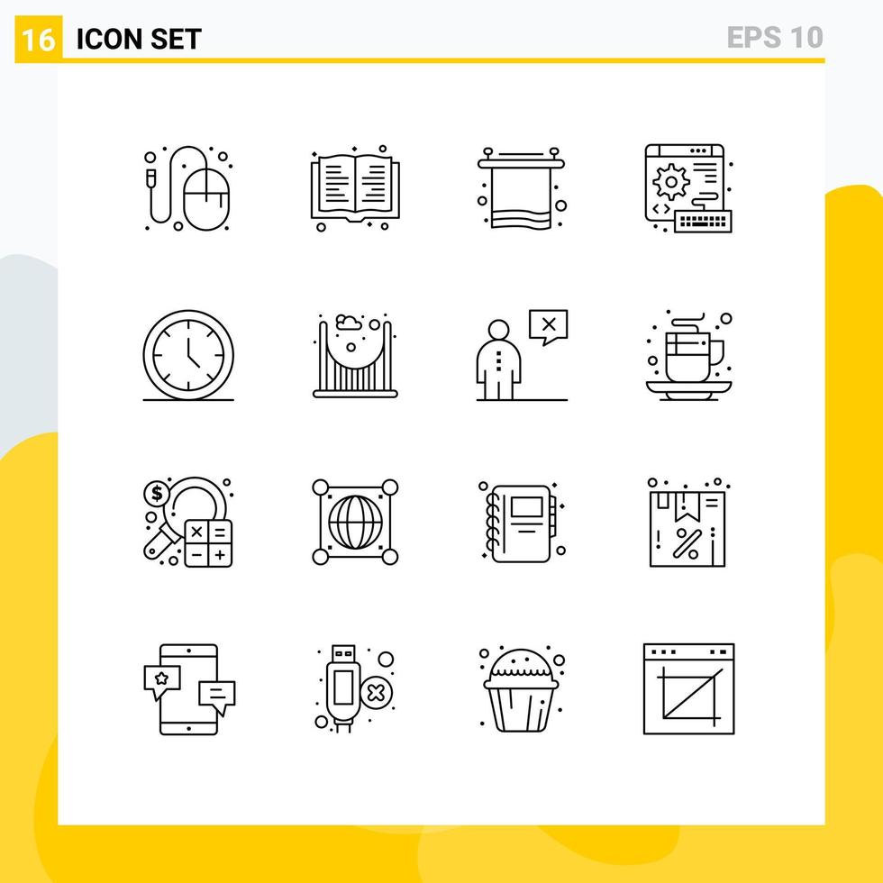 reeks van 16 modern ui pictogrammen symbolen tekens voor tijd uitrusting bad toetsenbord digitaal bewerkbare vector ontwerp elementen