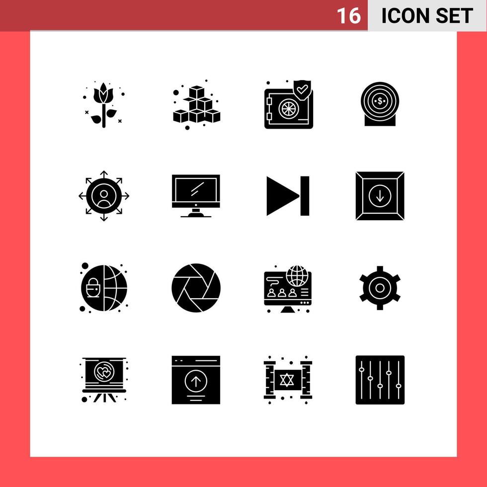 solide glyph pak van 16 universeel symbolen van carrière prestatie Speel geld veiligheid bewerkbare vector ontwerp elementen
