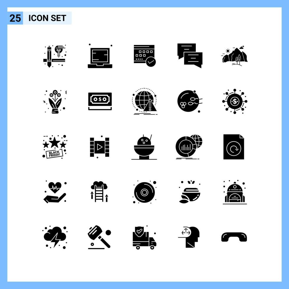 25 pictogrammen solide stijl creatief glyph symbolen zwart solide icoon teken geïsoleerd Aan wit achtergrond vector