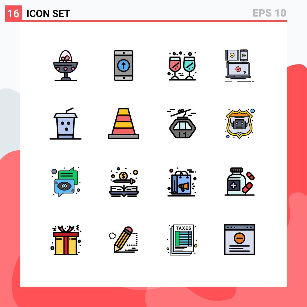 reeks van 16 vector vlak kleur gevulde lijnen Aan rooster voor snel reagerend apparaten smartphone computer wijn bewerkbare creatief vector ontwerp elementen
