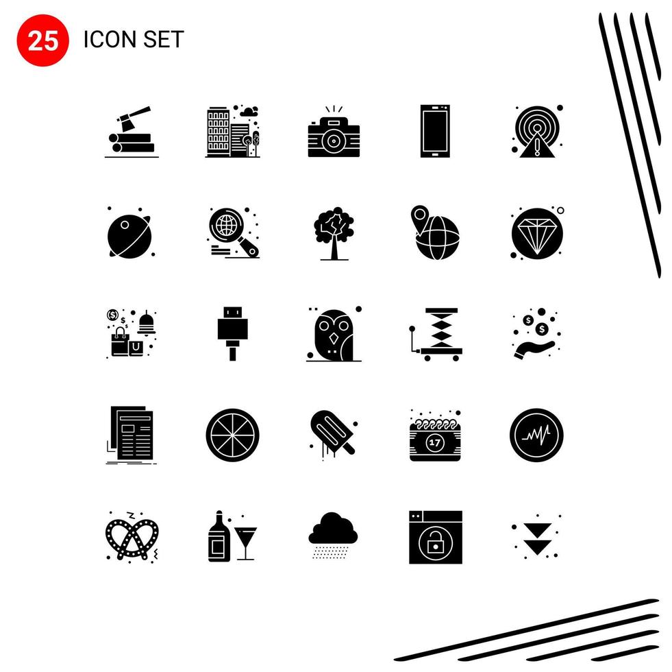 modern reeks van 25 solide glyphs pictogram van iphone mobiel camera slim telefoon beeld bewerkbare vector ontwerp elementen