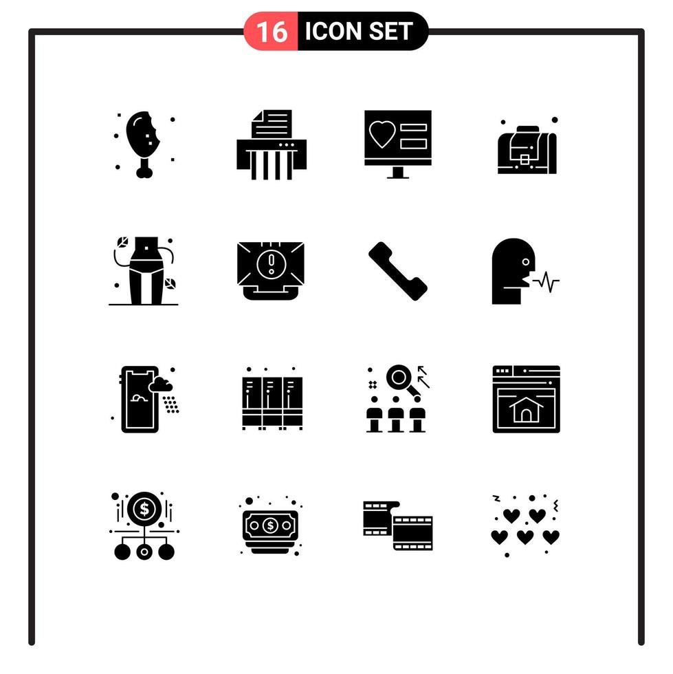 pictogram reeks van 16 gemakkelijk solide glyphs van welzijn eetpatroon hart zak bedrijf bewerkbare vector ontwerp elementen