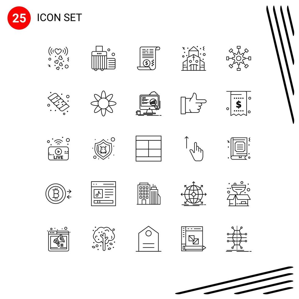 universeel icoon symbolen groep van 25 modern lijnen van samenwerking bedrijf het dossier kerk gebouw bewerkbare vector ontwerp elementen