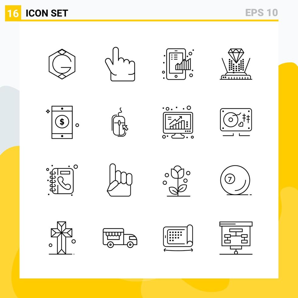verzameling van 16 universeel lijn pictogrammen icoon reeks voor web en mobiel vector
