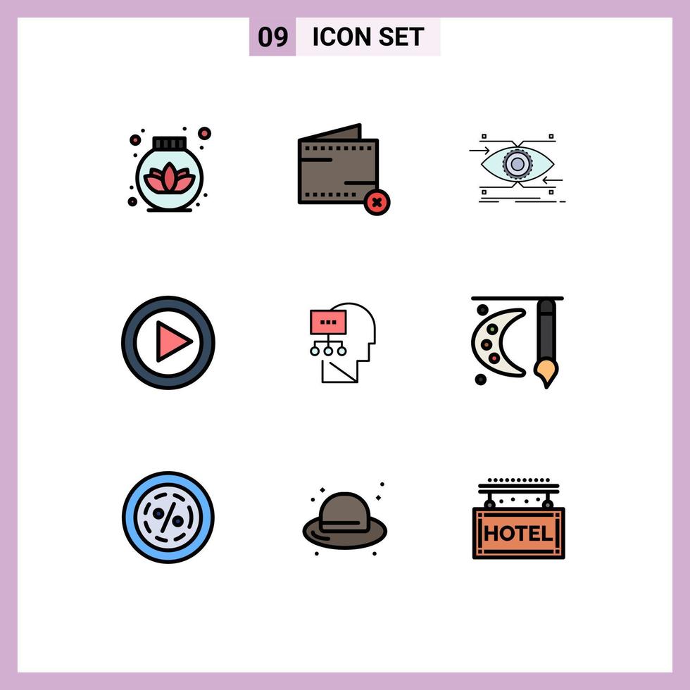 reeks van 9 modern ui pictogrammen symbolen tekens voor theorie media aandacht Speel visie bewerkbare vector ontwerp elementen