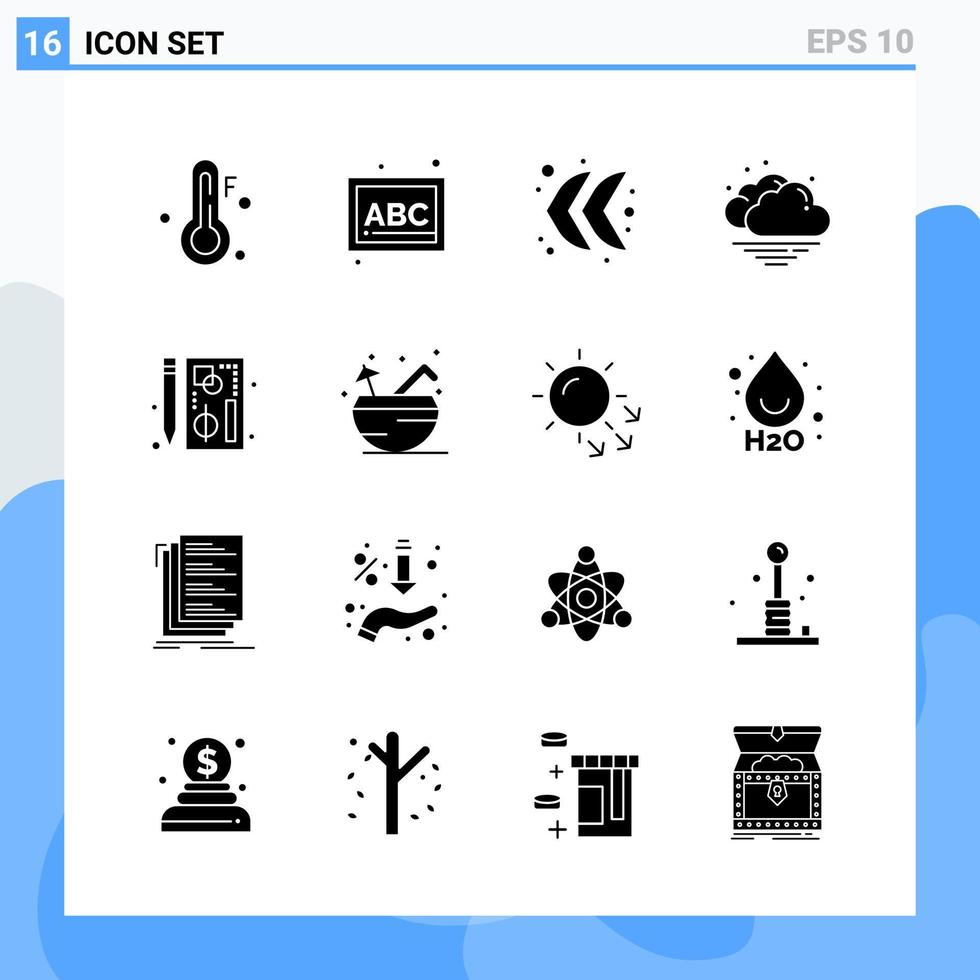 modern 16 solide stijl pictogrammen glyph symbolen voor algemeen gebruik creatief solide icoon teken geïsoleerd Aan wit achtergrond 16 pictogrammen pak vector