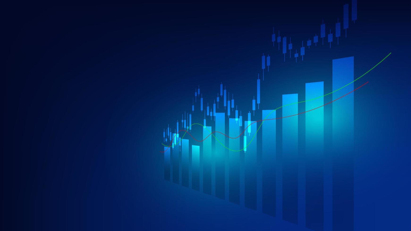 financiële bedrijfsstatistieken met staafdiagram en kandelaargrafiek tonen beurskoers en effectief verdienen op blauwe achtergrond vector