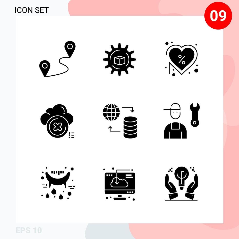vector pak van 9 pictogrammen in solide stijl creatief glyph pak geïsoleerd Aan wit achtergrond voor web en mobiel