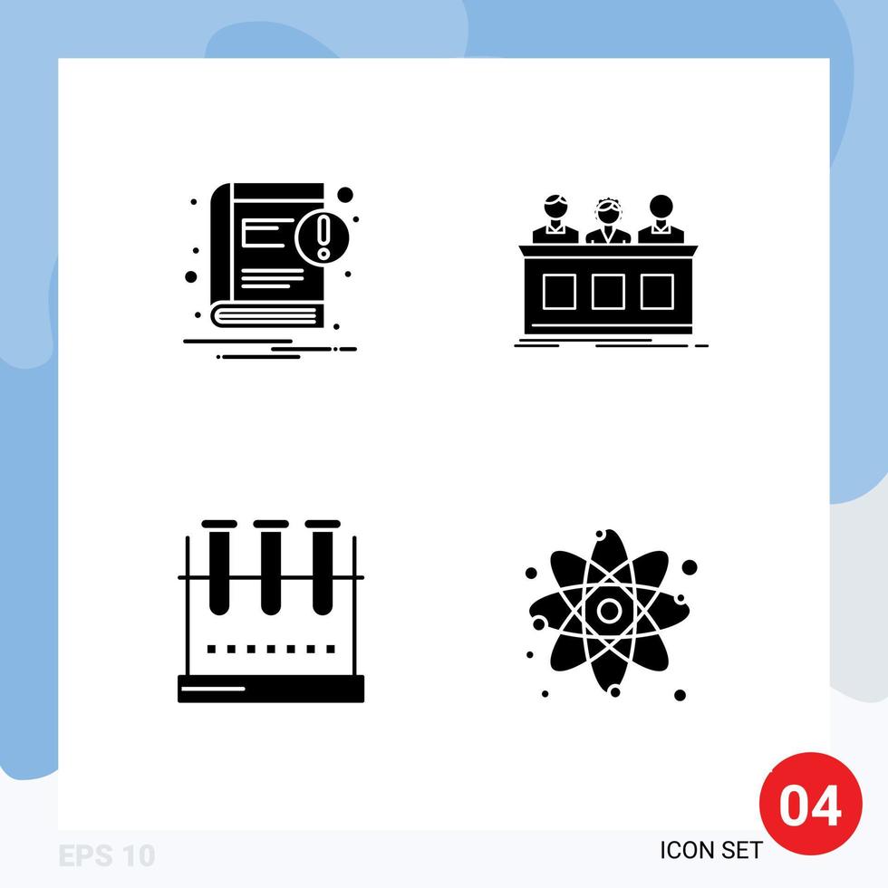 pictogram reeks van 4 gemakkelijk solide glyphs van boek chemisch fles kennisgeving deskundige laboratorium fles bewerkbare vector ontwerp elementen