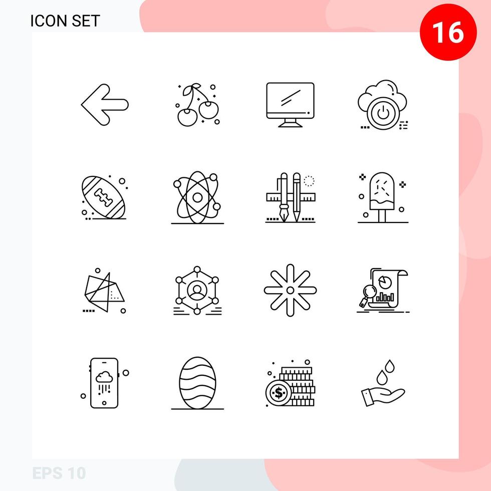 universeel icoon symbolen groep van 16 modern contouren van uit naar beneden computer dichtbij pc bewerkbare vector ontwerp elementen