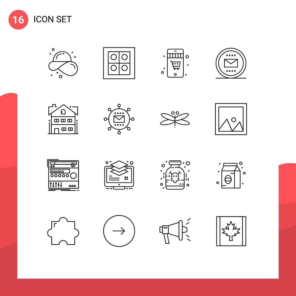 reeks van 16 modern ui pictogrammen symbolen tekens voor appartement mail online brief e-mail bewerkbare vector ontwerp elementen