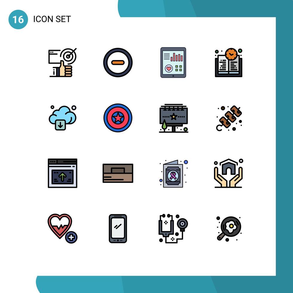 mobiel koppel vlak kleur gevulde lijn reeks van 16 pictogrammen van pijl aan het leren tijd toezicht houden onderwijs tijd geduldig verslag doen van bewerkbare creatief vector ontwerp elementen