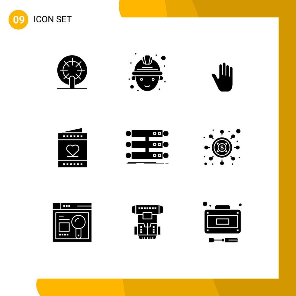 pictogram reeks van 9 gemakkelijk solide glyphs van structuur uitnodiging gebaren Valentijn kaart bewerkbare vector ontwerp elementen