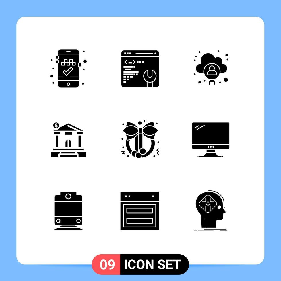 modern reeks van 9 solide glyphs pictogram van computer decoratie Mens Kerstmis gebouw bewerkbare vector ontwerp elementen