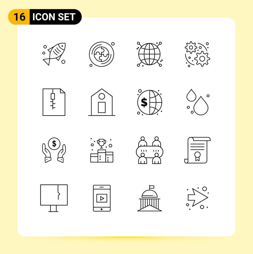 reeks van 16 modern ui pictogrammen symbolen tekens voor etiket document focus archief web bewerkbare vector ontwerp elementen