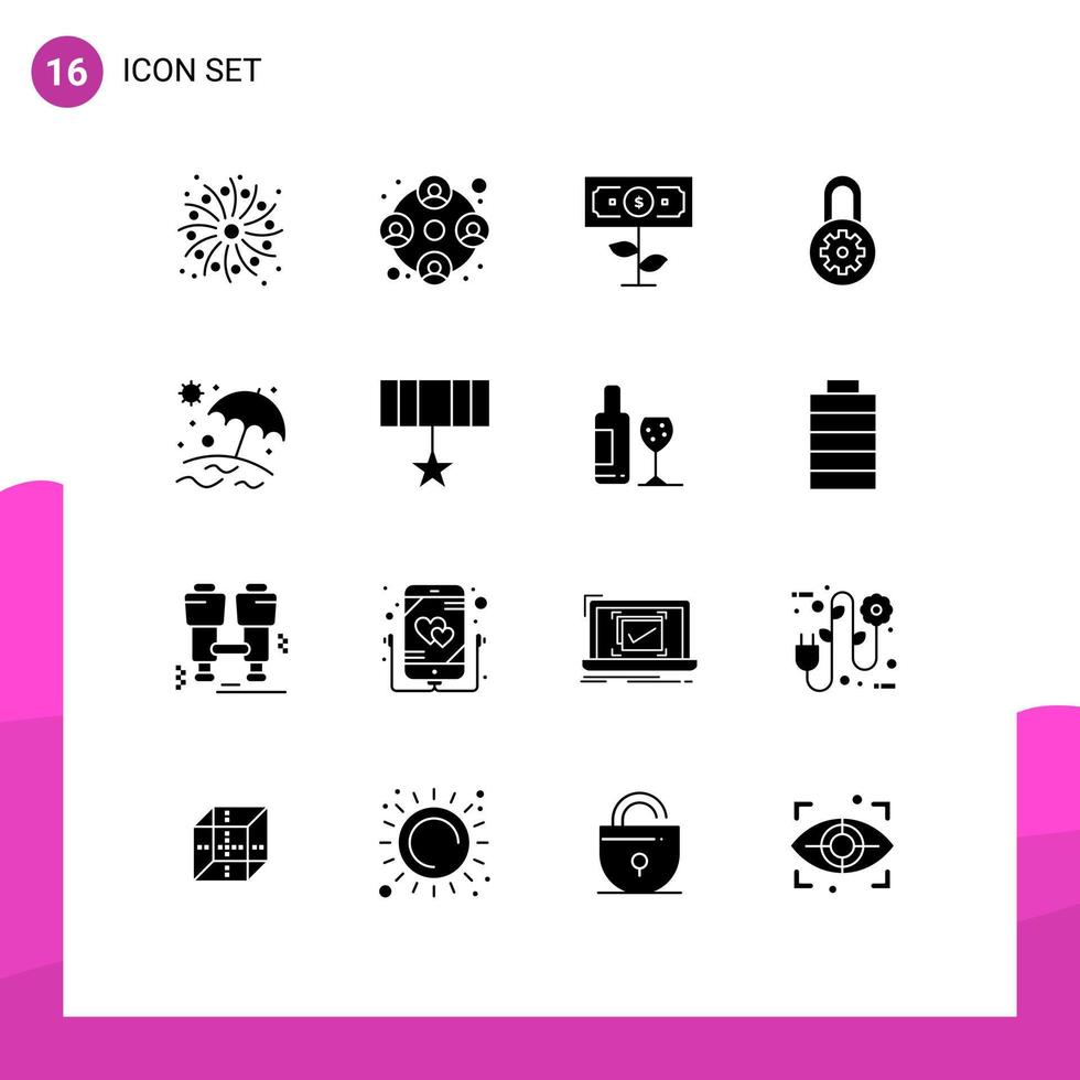 reeks van 16 modern ui pictogrammen symbolen tekens voor leger paraplu geld strand slot bewerkbare vector ontwerp elementen