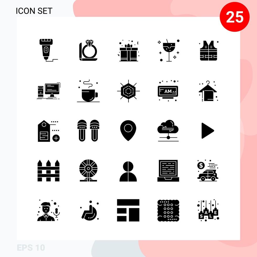 vector pak van 25 pictogrammen in solide stijl creatief glyph pak geïsoleerd Aan wit achtergrond voor web en mobiel